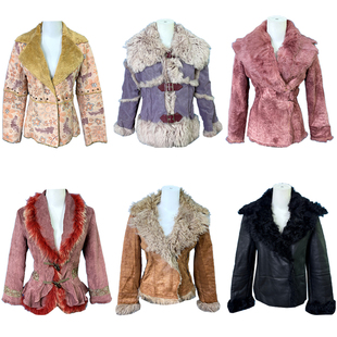 古着麂皮羊羔绒嬉皮士废土流浪风仿皮毛一体孤品复古加厚保暖外套