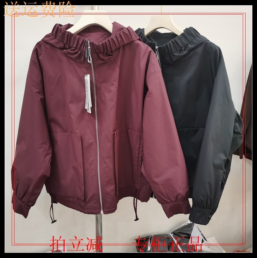 欣伊卡璐4940春秋新正品拉链连帽宽松风衣外套女韩版加棉短外套