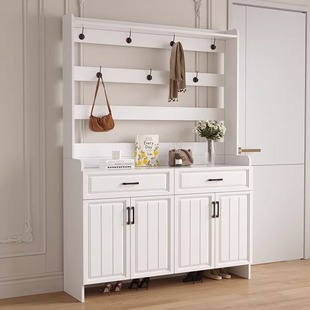 全实木鞋柜衣帽架一体家用门口法式奶油风大容量入户玄关走廊鞋架