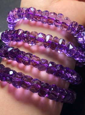 天然紫水晶随形手链女紫水晶手串切面手链车轮盘珠随行手串宝石