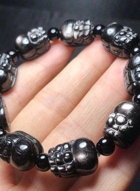 天然金运石貔貅手链黑银线石手串猫眼效应聚财顽火辉石珠皮丘招财