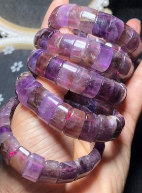 天然极光23紫钛晶千层手排紫水晶矿物手牌水晶手串情侣款时尚饰品