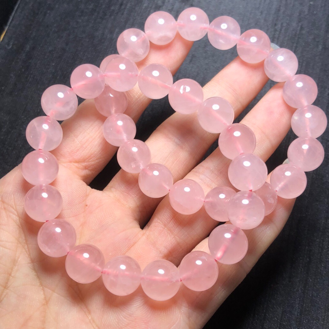 粉水晶手链马达加斯加粉晶芙蓉石粉色水晶珠子散珠串珠手串男女