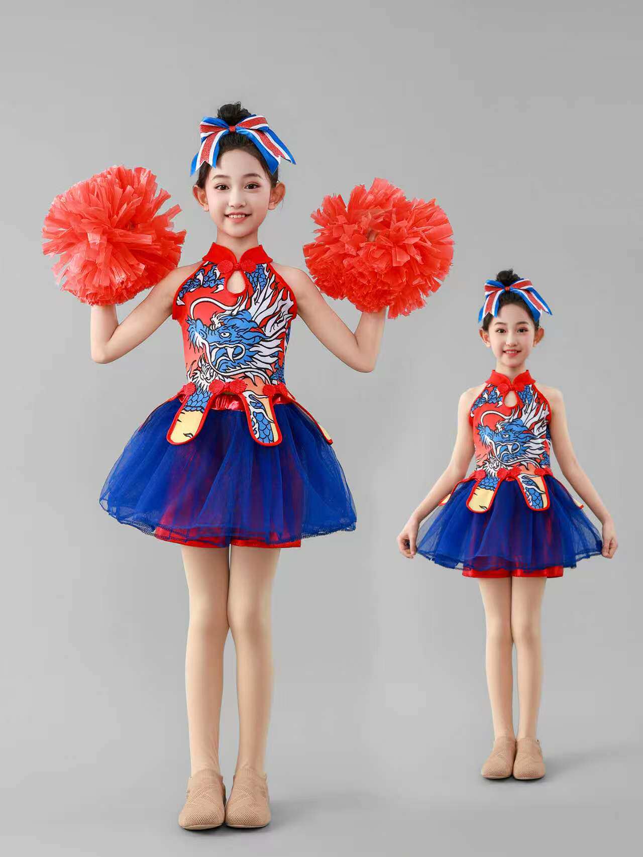 定制国风啦啦操比赛服民族风拉拉队表演服戏曲儿童演出服比赛套装