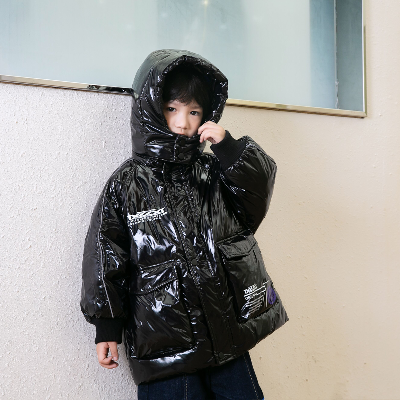 女童羽绒服中长款2023新款免洗亮面洋气儿童中大童男童白鸭绒外套