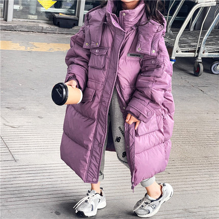 反季儿童中长款羽绒服洋气宽松过膝加厚男童冬季中大童女宝宝外套