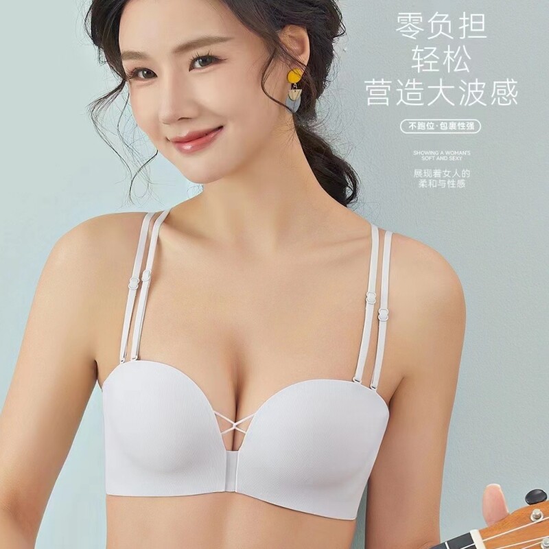 吉娜3312夏季无痕光面无肩带内衣隐形防滑半杯文胸罩美背聚拢性感