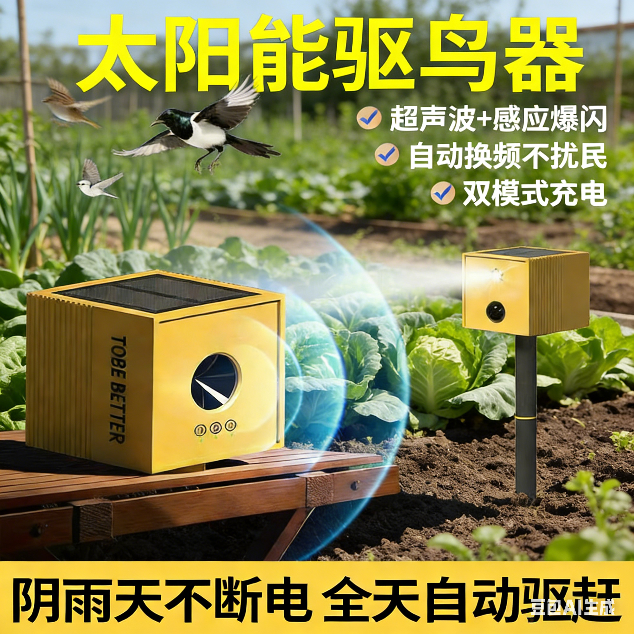 智能驱鸟器高频超声波红外感应爆闪果园菜地防鸟吓鸟器太阳能充电,农机/农具/农膜,驱鸟器,淘宝优惠券,粉丝福利购,淘宝优惠卷
