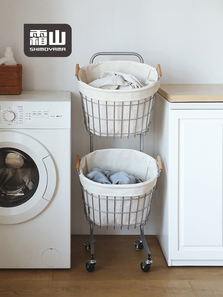 霜山双层脏衣篓家用大容量小推车脏衣篮简约日系浴室可移动收纳篮