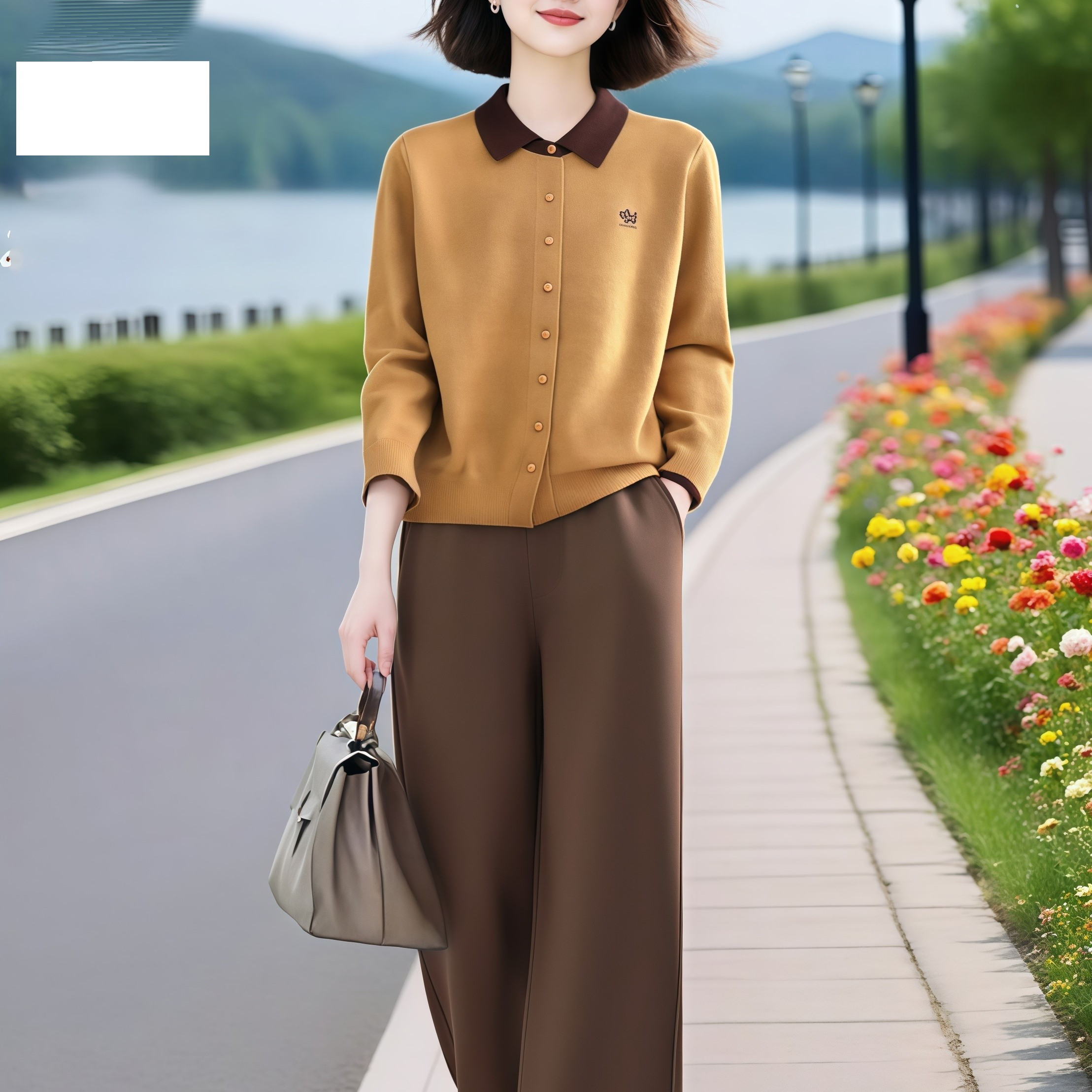 撞色针织开衫女士高级感毛衣外套