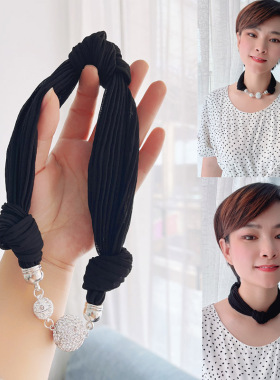 原创褶皱黑色雪纺磁扣项链女款