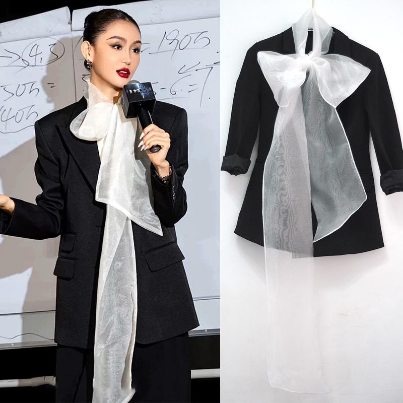 甜美欧根纱蝴蝶结有型装饰长丝巾2025新网红气质款3米蝴蝶结飘带