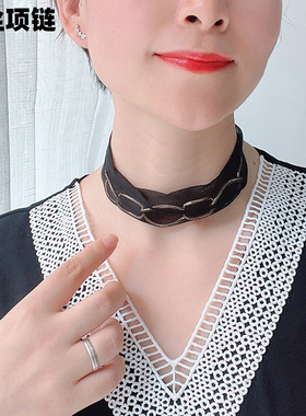 黑色真丝包粗链条颈链项链