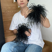 口配件手腕装 黑色鸵鸟毛袖 口可拆卸袖 羽毛手腕扣袖 饰可定制 圈手袖