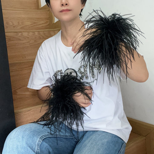黑色鸵鸟毛袖圈手袖羽毛手腕扣袖口可拆卸袖口配件手腕装饰可定制