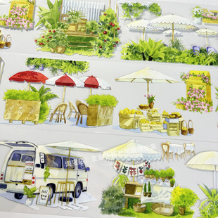 手帐分装 胶带b055露天闲座景物志下午茶古风PET素材账流麻diy贴纸