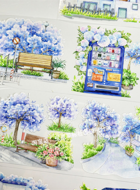 手帐分装胶带a988蓝调小街BoBo鱼商店古风PET素材账流麻贴纸咕卡