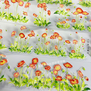 手帐分装胶带a785虞美人景物志红花朵古风PET素材账流麻贴纸咕卡