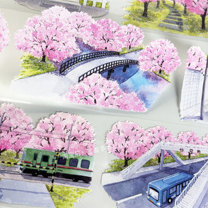 手帐分装胶带a311春日樱景prenostudio古风PET素材账手机壳贴纸