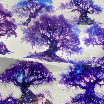 手帐分装胶带a260紫夜幻树江月令深蓝景古风PET素材账流麻diy贴纸