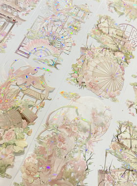 手帐分装胶带m7桃花源记巫女狐狸窗格屏风亭古风素材账手机壳贴纸