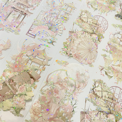 手帐分装胶带m7桃花源记巫女狐狸窗格屏风亭古风素材账手机壳贴纸