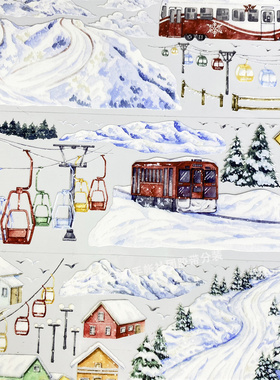 手帐分装胶带x26滑雪季新七天古风PET冬山缆车素材账流麻diy贴纸