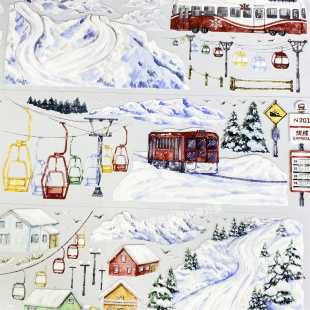 手帐分装胶带x26滑雪季新七天古风PET冬山缆车素材账流麻diy贴纸