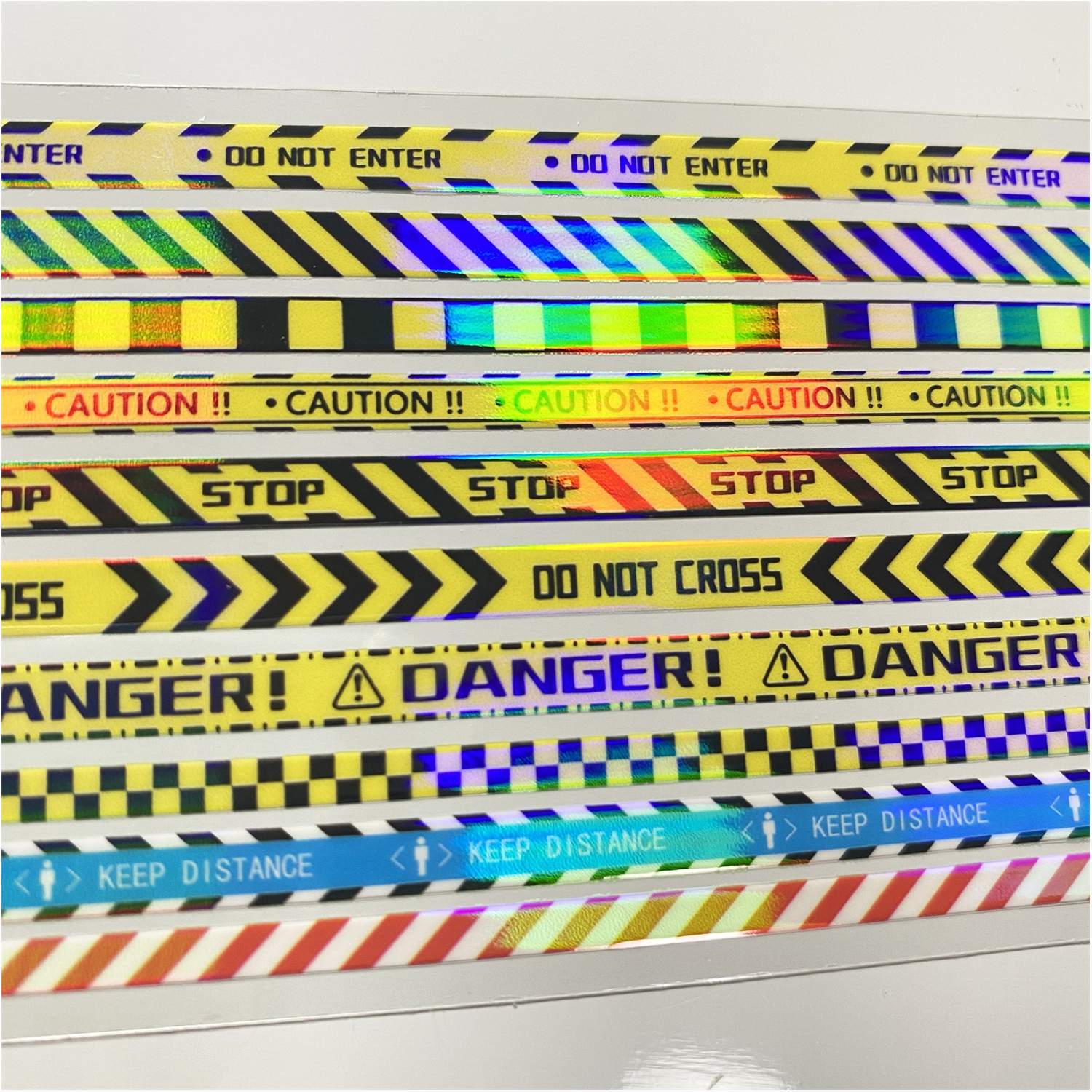 手帐分装胶带f20危险危险李富贵警戒线炫彩光PET素材账流麻贴纸咕