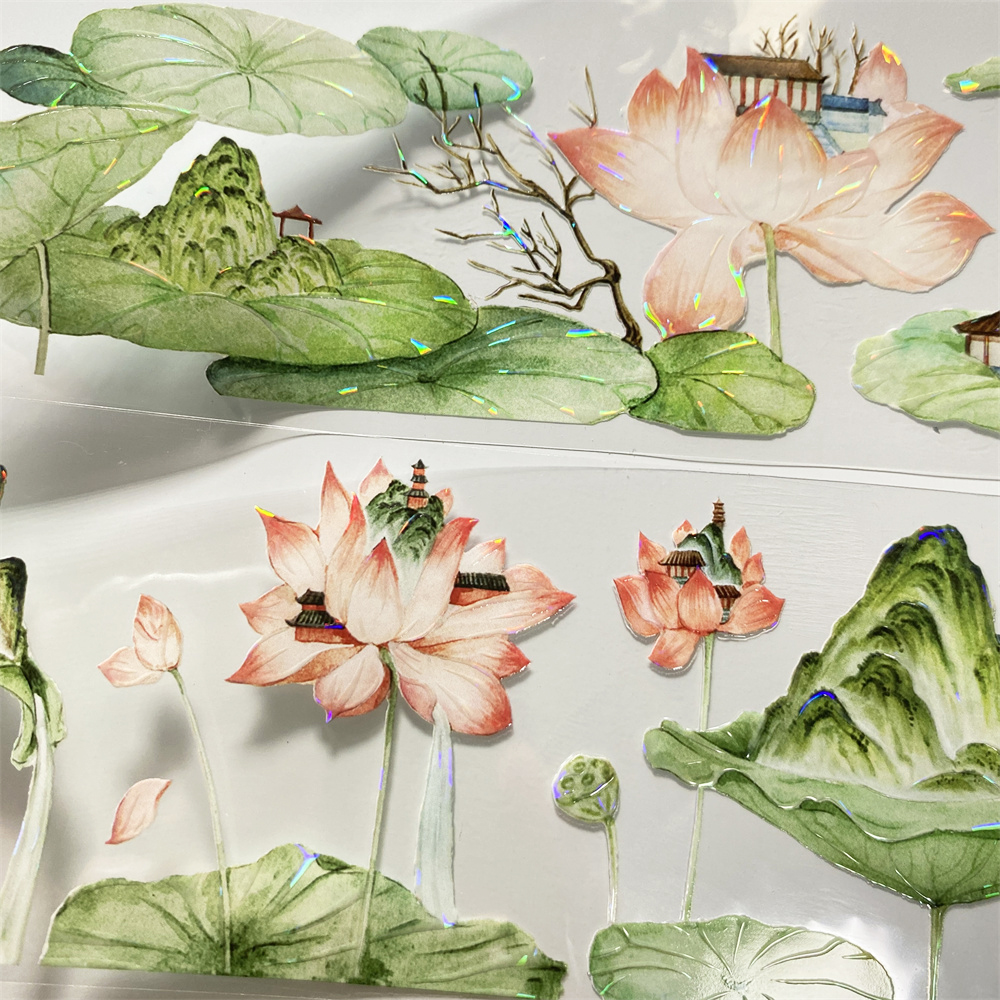 手帐分装胶带i77夏荷山梦五宝文创花山PET古风素材账流麻贴纸咕卡