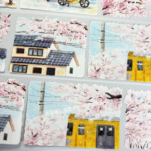 手帐分装胶带a621樱花小镇世安工作室古风PET素材账流麻贴纸咕卡