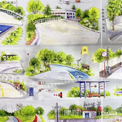 手帐分装胶带巷陌道旁景物志马路公交车站PET素材账手机壳贴纸