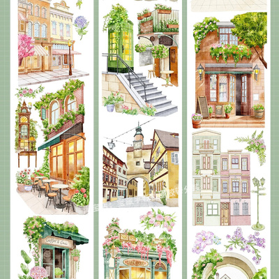 手帐分装胶带a459闲暇街角新七天小店街景房PET素材账手机壳贴纸