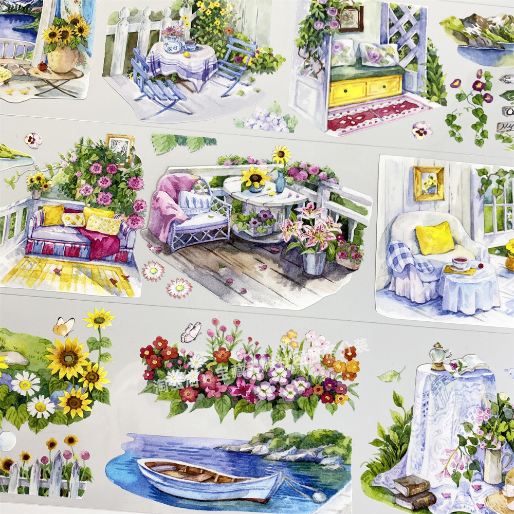 手帐分装胶带惬意拾光欣甜工作室阳台桌椅船PET素材账手机壳贴纸