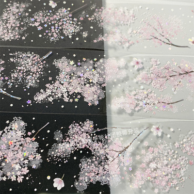 手帐分装胶带y85樱花落雪朝夕半透明景古风PET素材账流麻diy贴纸