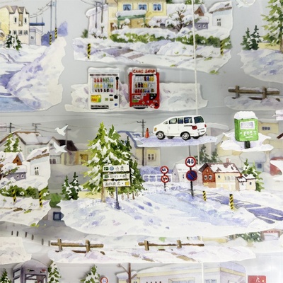 手帐分装胶带北海道の冬景物志下雪房屋车PET素材账流麻diy贴纸