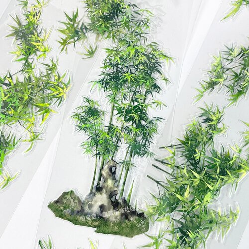 手帐分装胶带竹-切膜长安月细竹叶垂古风PET素材账流麻diy贴纸