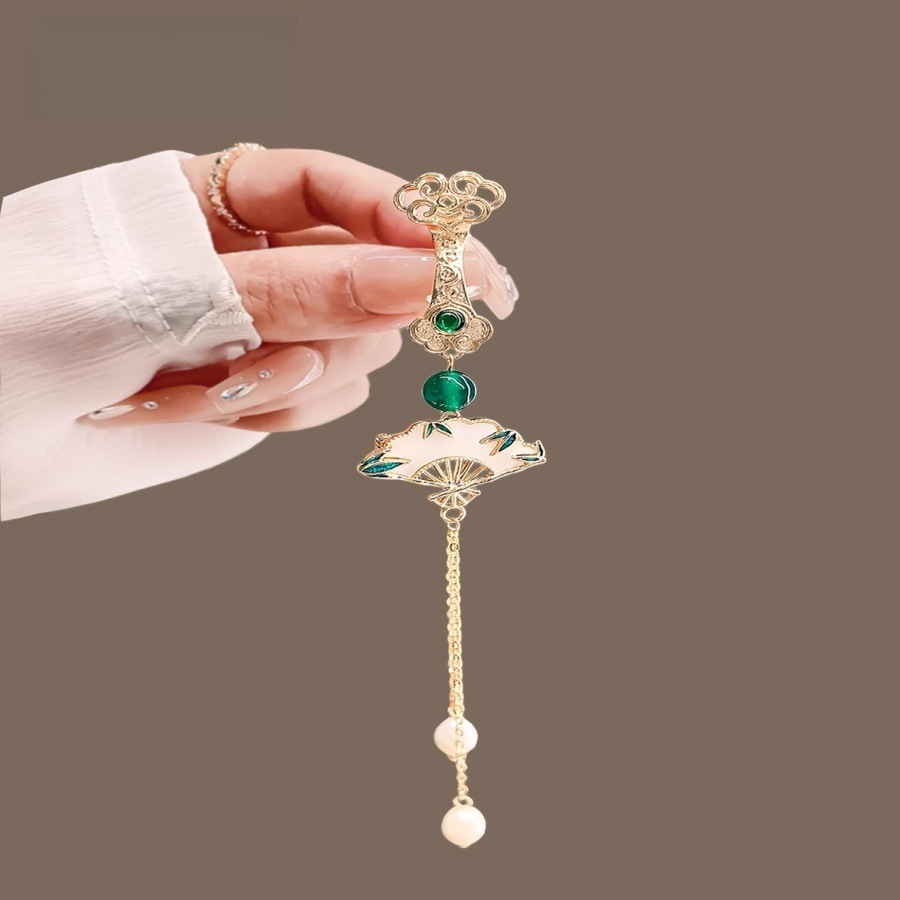 古风如意竹叶扇子流苏旗袍压襟