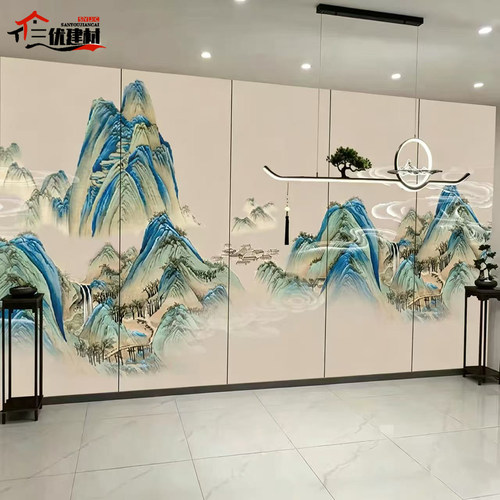 中式客厅电视沙发床头卧室酒店玄关刺绣硬包背景墙宋氏打印画墙布