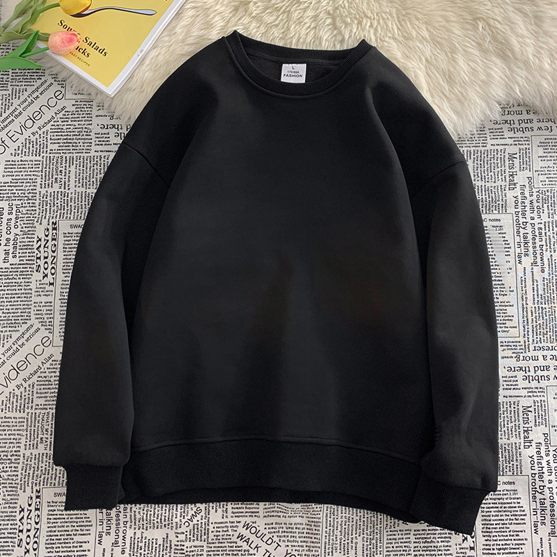 W300P28加绒38新品套头圆领卫衣纯色长袖内搭宽松打底衫休闲,男装卫衣,星座304A-1