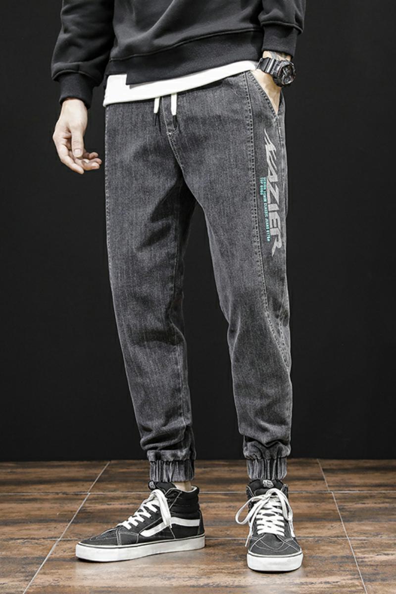XZ304B-2-KZ6828B春季黑底日系大码哈伦牛仔裤束脚松紧流行裤,男装牛仔裤,星座304A-1