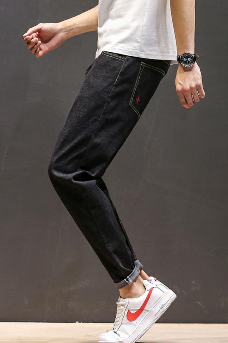 XZ304B-2-K6001BP60秋季修身哈伦裤红色闪电刺绣休闲,男装牛仔裤,星座304A-1