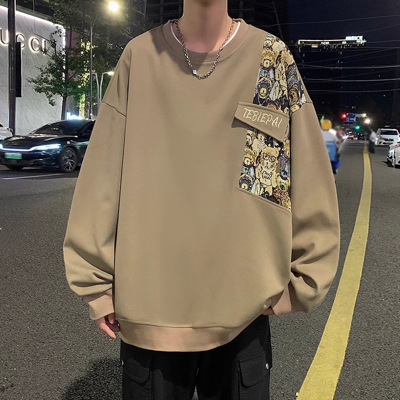 WY001P45加绒60新品刺绣圆领卫衣小熊长袖宽松套头打底衫情侣上衣,男装卫衣,星座304A-1