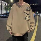 WY001P45加绒60新品刺绣圆领卫衣小熊长袖宽松套头打底衫情侣上衣，男装卫衣，星座304A-1