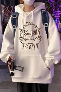 M025P60加绒65新品纯棉卫衣慵懒风帽衫青少年男生宽松连帽外套图片