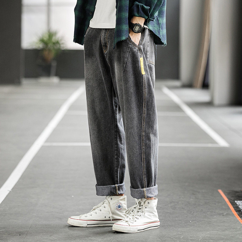 XZ304B-2-K916BP50秋季宽松牛仔裤黄色贴标休闲,男装牛仔裤,星座304A-1