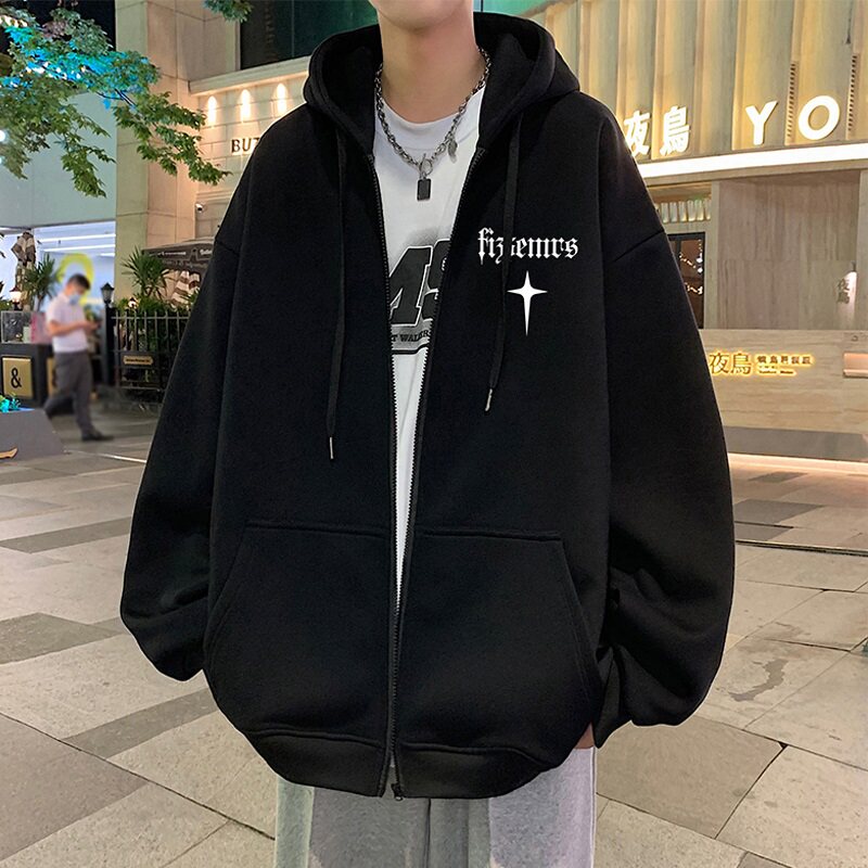 H199P70新品含棉60%重磅卫衣外套慵懒风休闲高街拉链开衫上衣服,男装卫衣,星座304A-1