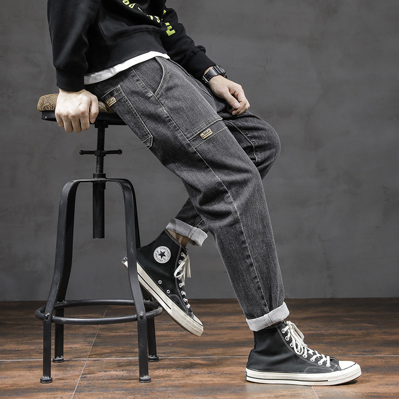 XZ304B-2-KZ2186A新款牛仔裤日系工装大码男宽松小直脚裤潮流,男装牛仔裤,星座304A-1