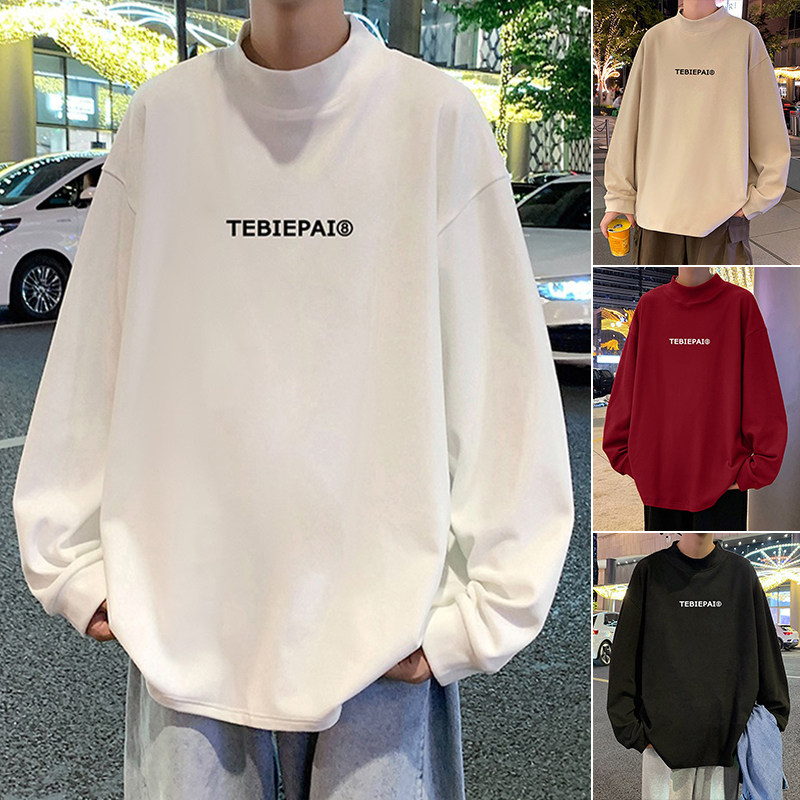 D005AP38秋冬宽松潮流半高领打底衫长袖t恤oversize内搭保暖上衣,男装针织衫/毛衣,星座304A-1