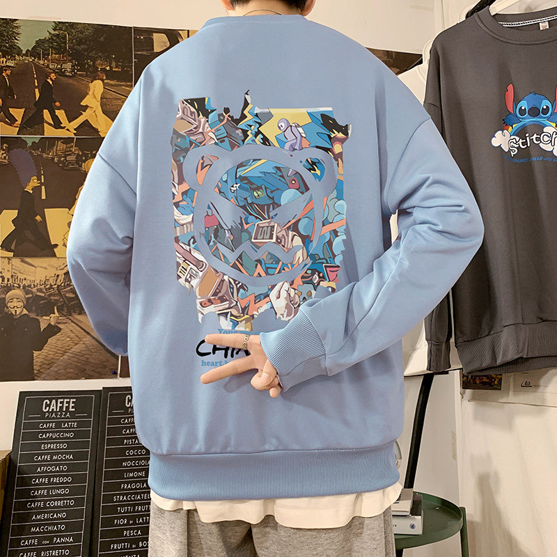 W336P35加绒45新品潮牌恶魔笑脸卫衣男潮ins长袖打底衫,男装卫衣,星座304A-1